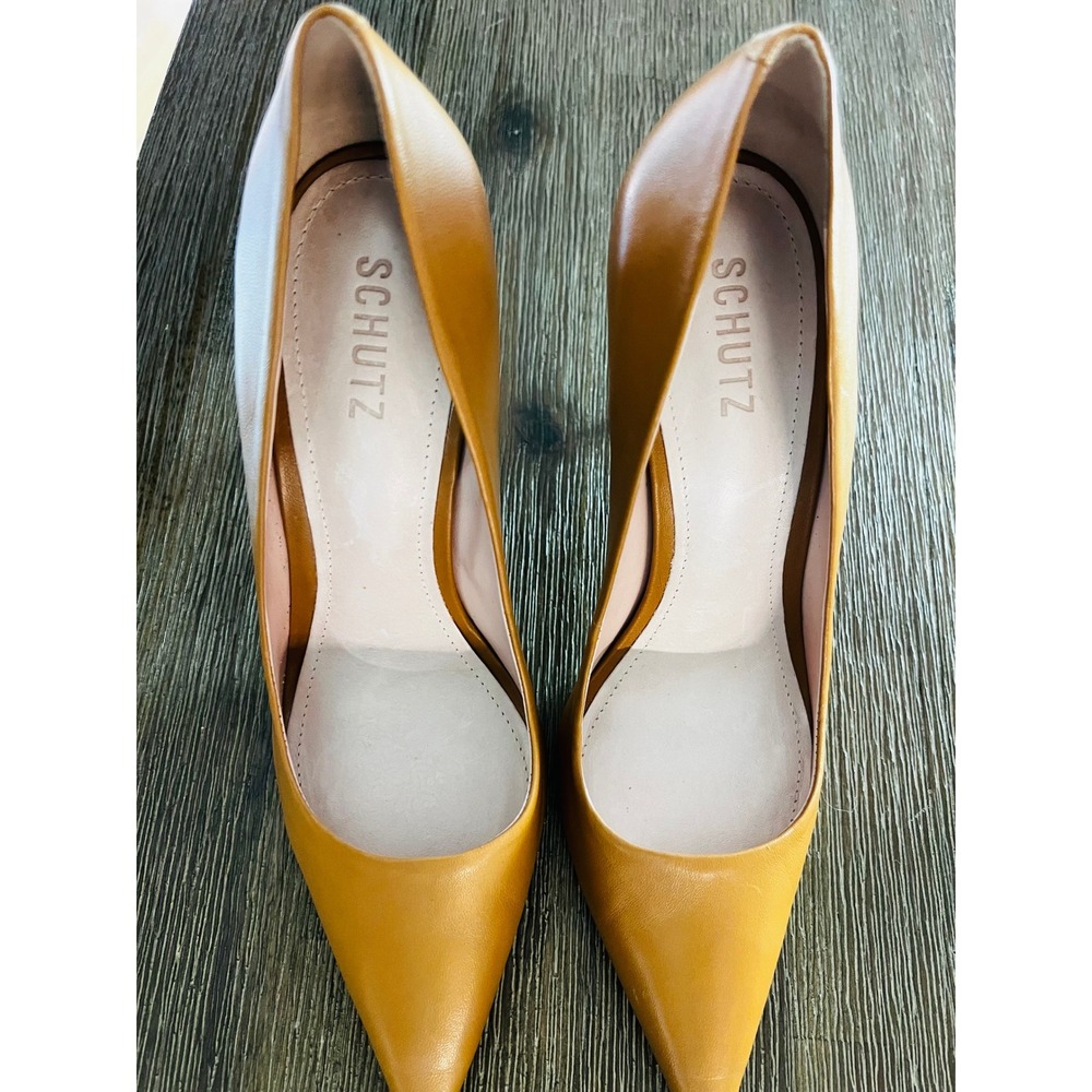 Schutz Mustard Yellow Leather Pointed Toe Stiletto Pumps 9.5B Made in Brazil